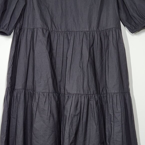 Aritzia Little Moon Delphi Poplin Dress Puff-Sleeve Tiered Women's Size S Black - Picture 5 of 11